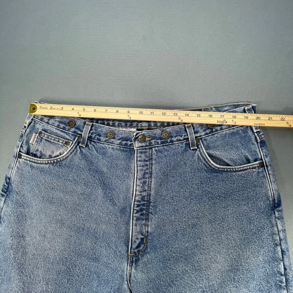 Carhartt Blue Jeans Fleece Lined Suspender Buttons Workwear Mens 40x30